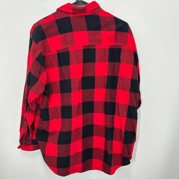 Old Navy Size Large The Boyfriend Shirt Red Black Buffalo Check Plaid Oversized - Picture 2 of 4